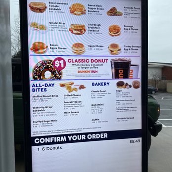 The Dunkin' Donuts menu prices